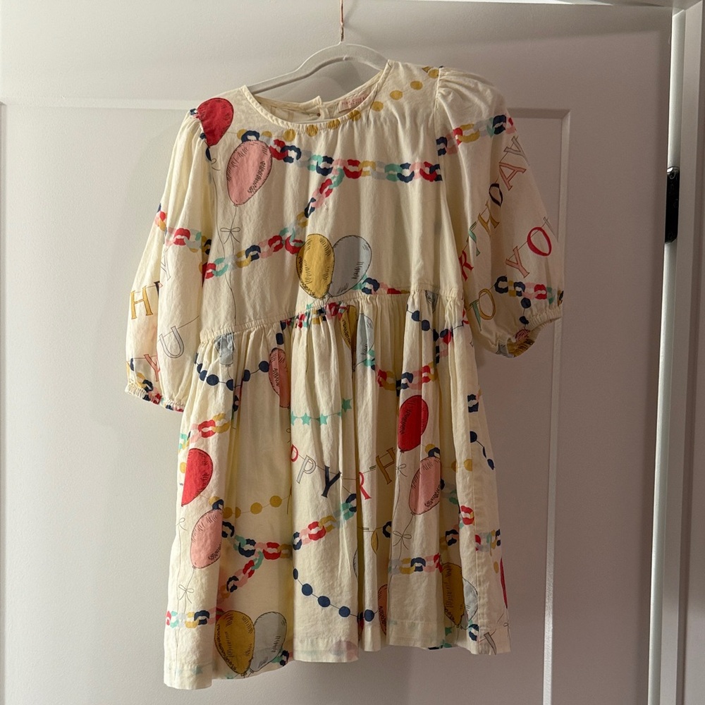 Pink Chicken Cream Dress with Multicolor Balloon Print